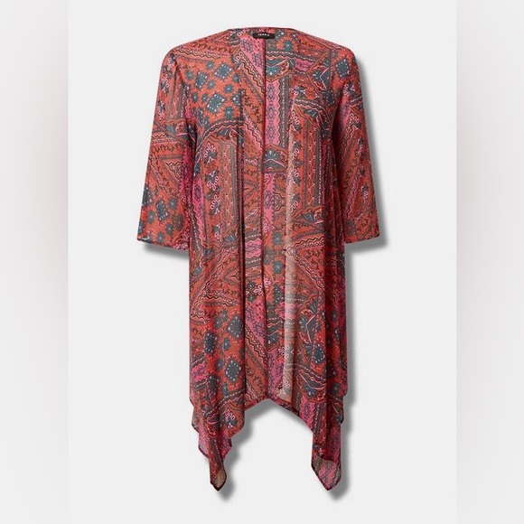 Torrid Boho Tribal Kimono Duster Pink Rust Print Size 5 (5x) - Picture 4 of 12
